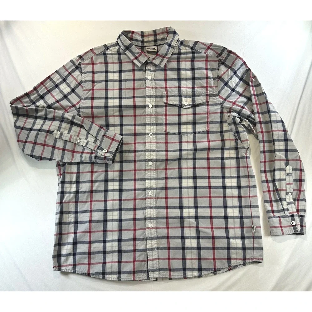 The North Face Gorpcore Plaid Button Down Shirt XL Outdoor Utility Rugged Grey
